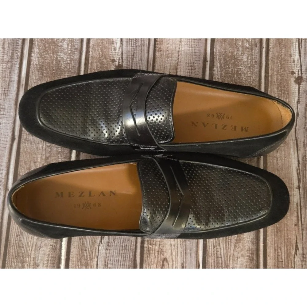 Sz 8 M Mens Mezlan Black Suede/ Perf Leather Moc Toe Loafers Slip-On Shoes VGUC!